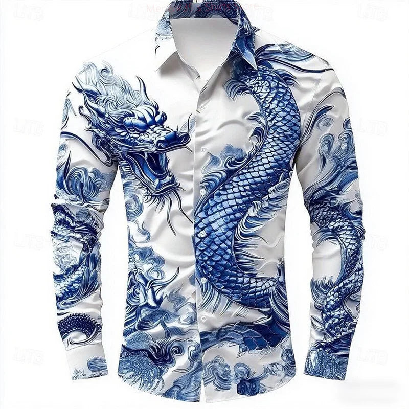 Dragon Men's Long Sleeve Casual Shirt 3D Printed