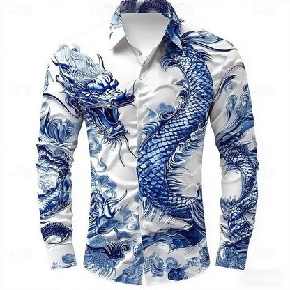 Dragon Men's Long Sleeve Casual Shirt 3D Printed