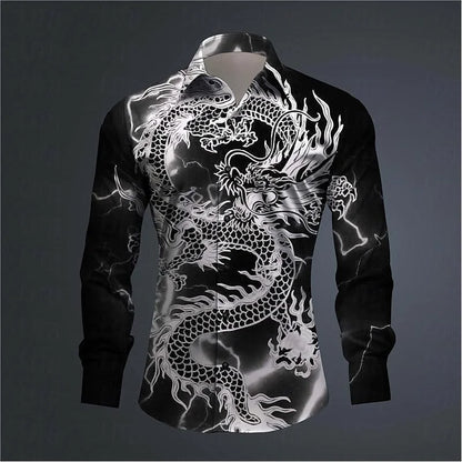 3D Printed Dragon Print Button-down Shirt