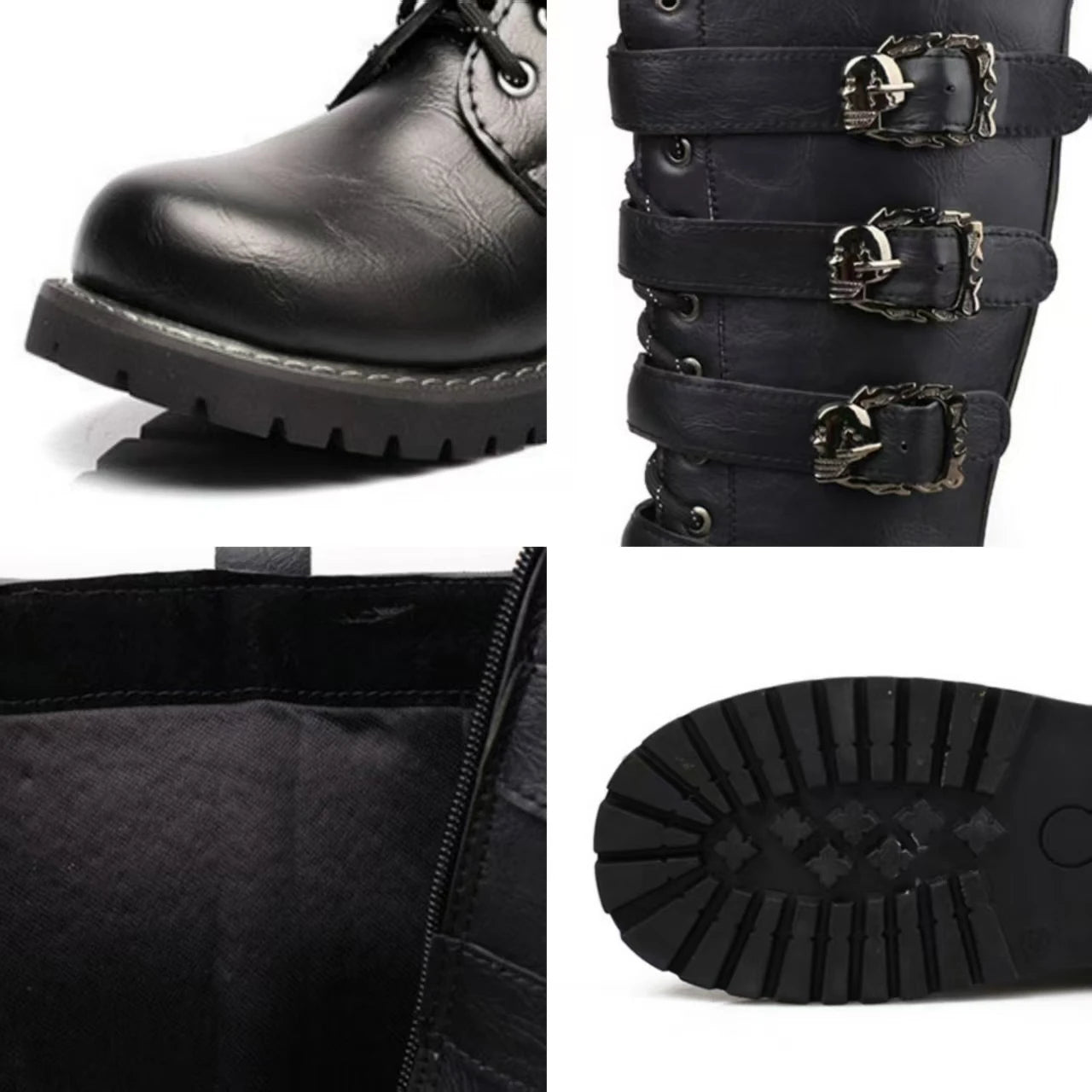 Men's Leather Motorcycle Boots Mid-calf Boots Gothic Belt