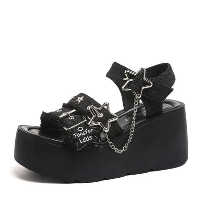Gothic Chunky Platform Wedges Sandals Slides with Chain