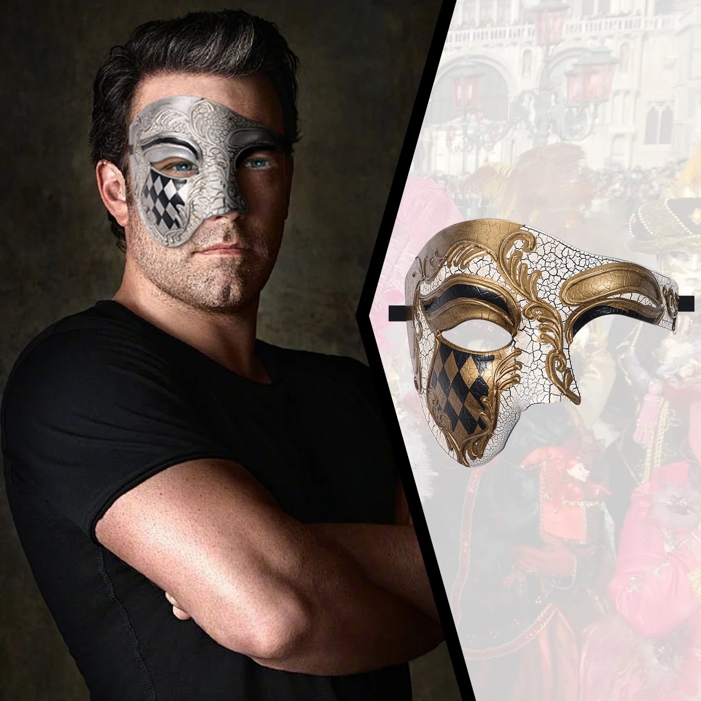 Men's masquerade mask Vintage Venice Phantom of the Opera half face