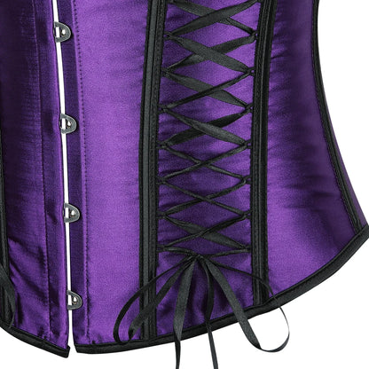 Overbust Corsets Purple Lace Up Boned Bustiers Victorian Ribbon Satin