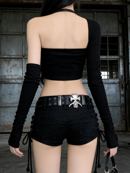 Denim Side Stitched Rivet Shorts