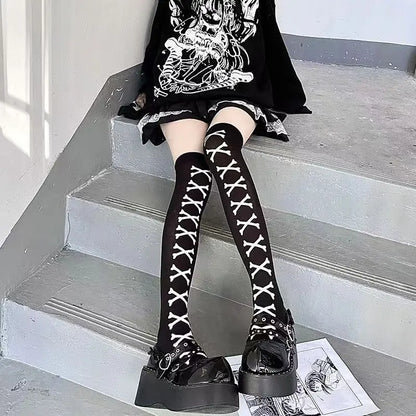 Long Socks Black Goth Stockings Thigh Highs Socks