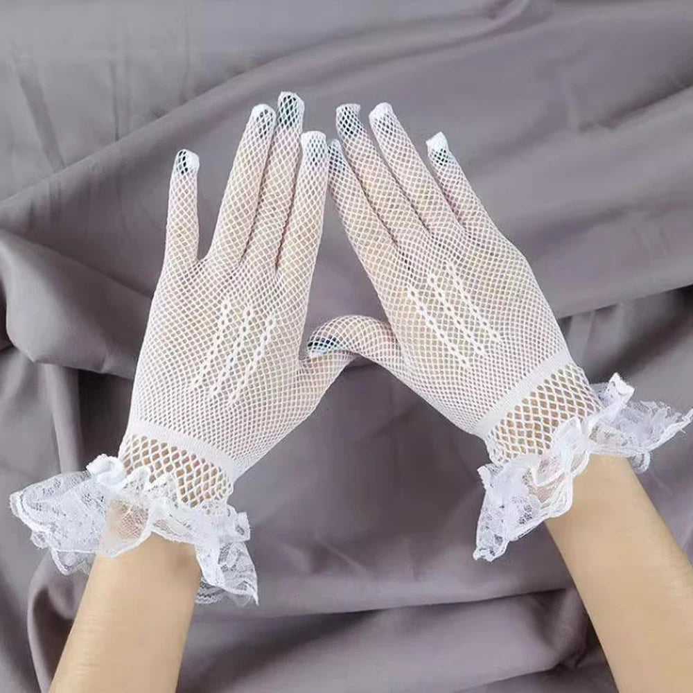 Lace Hollow Out Gloves Mesh Thin Mittens