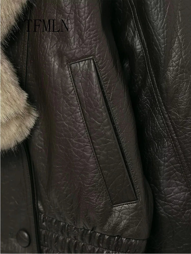 Loose Faux Leather Big Fur Winter Jacket