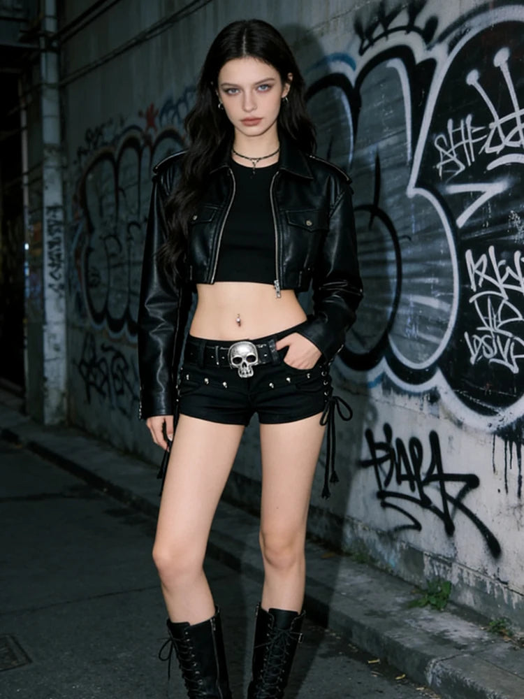 Denim Side Stitched Rivet Shorts