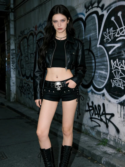 Denim Side Stitched Rivet Shorts