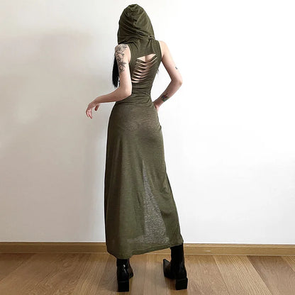 Cyber Hooded Desert Walker Split-Side Huntress Dress