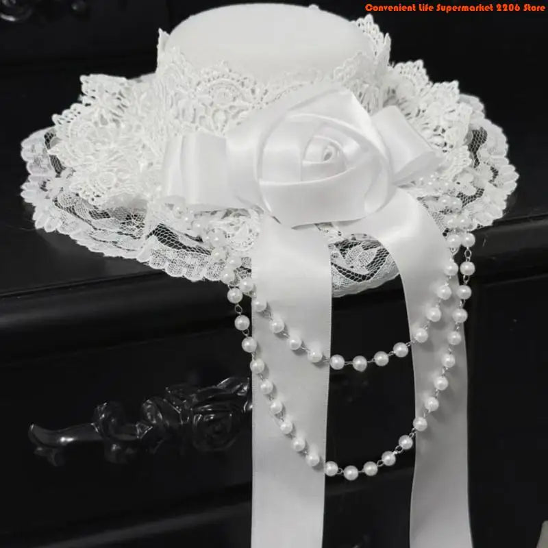 Bead Chain Lace Headpiece Gothic Top Hat