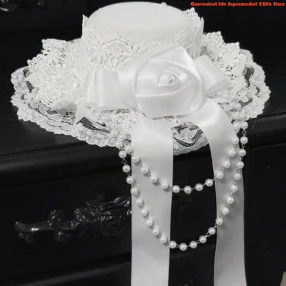 Bead Chain Lace Headpiece Gothic Top Hat