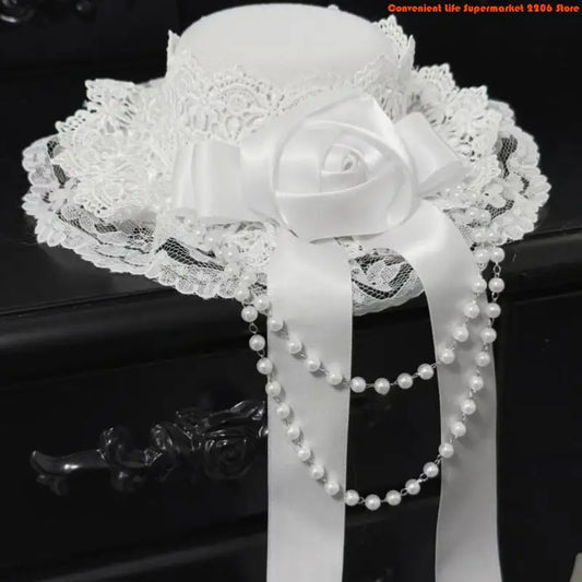 Bead Chain Lace Headpiece Gothic Top Hat