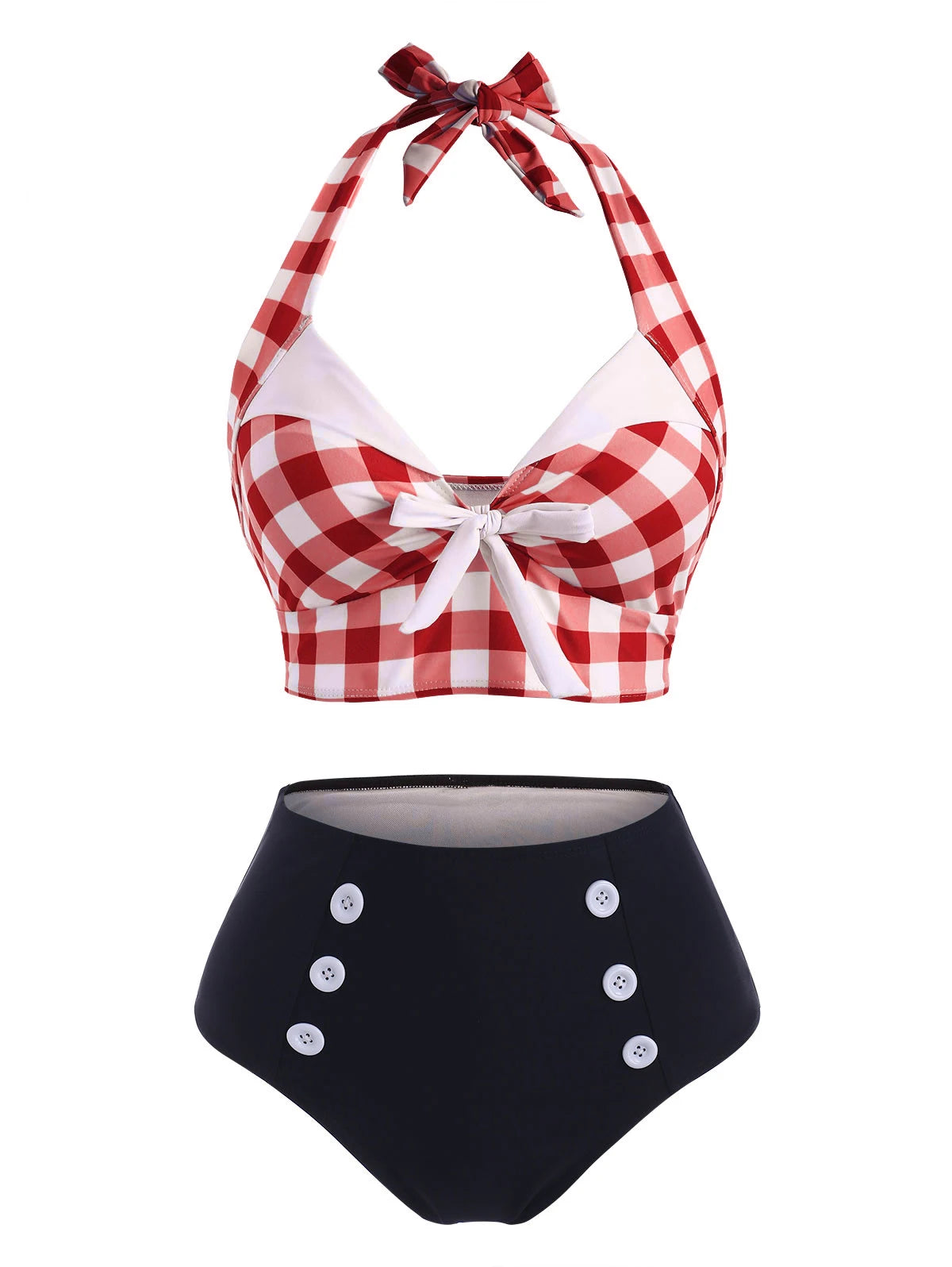Tummy Control Tankini Swimwear Vintage Plaid Print Swimsuit