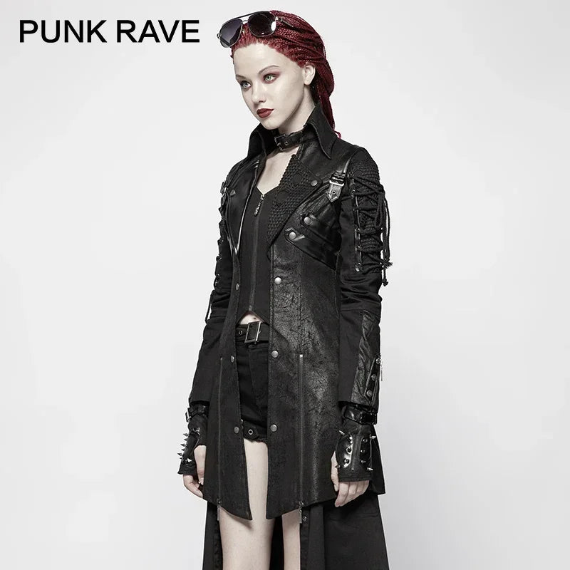 Gothic Style Vampire Studded Pu Leather Motorcycle Long Jacket