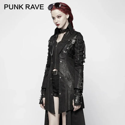 Gothic Style Vampire Studded Pu Leather Motorcycle Long Jacket