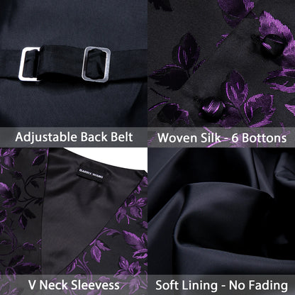 Lilac Purple Violet Lavender Silk Men Vest Tie Hanky Cufflinks Set Woven Waistcoat Sleeveless