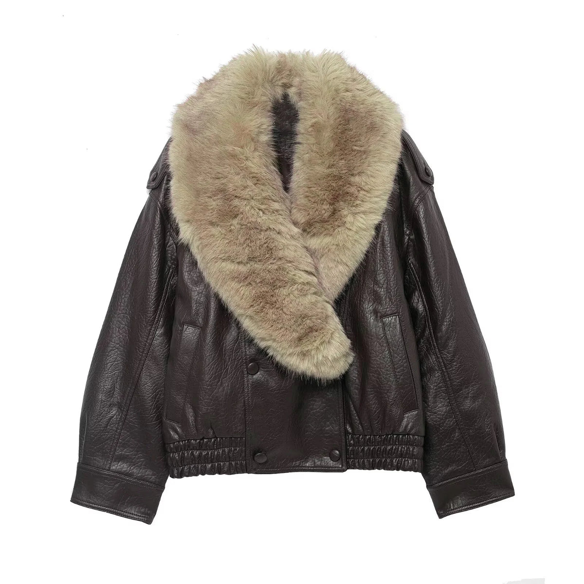 Loose Faux Leather Big Fur Winter Jacket