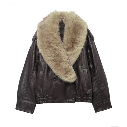 Loose Faux Leather Big Fur Winter Jacket