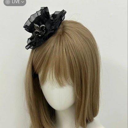 Black Gothic Lolita Lace Bow Small Hat Top Hat