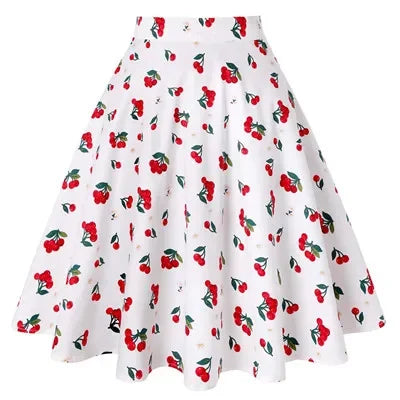 Small Red Polka Dot Midi Summer Pin Up High Waist Retro Vintage Rockabilly 50s Women Skirt