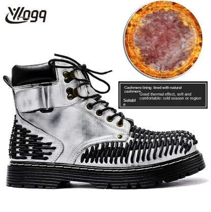 Genuine Leather Goth Round Toe Boots