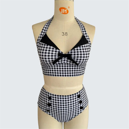Plaid V Neck Female Swimsuit High Waist Bikini Women Two-Pieces