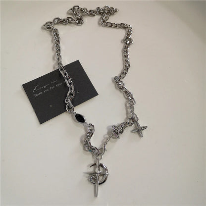 Punk Rock Black Heart Cross Pendant Chain Necklace Goth Accessories