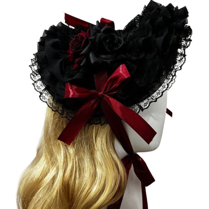 Straw Bonnet Hat With Lace Trim Bowknot