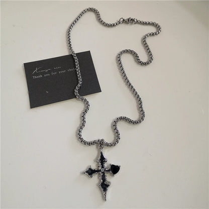 Punk Rock Black Heart Cross Pendant Chain Necklace Goth Accessories