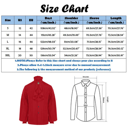 Men's Ruffle Shirts Gothic Vintage Court Style Turtleneck Long Sleeve Vampire Victorian