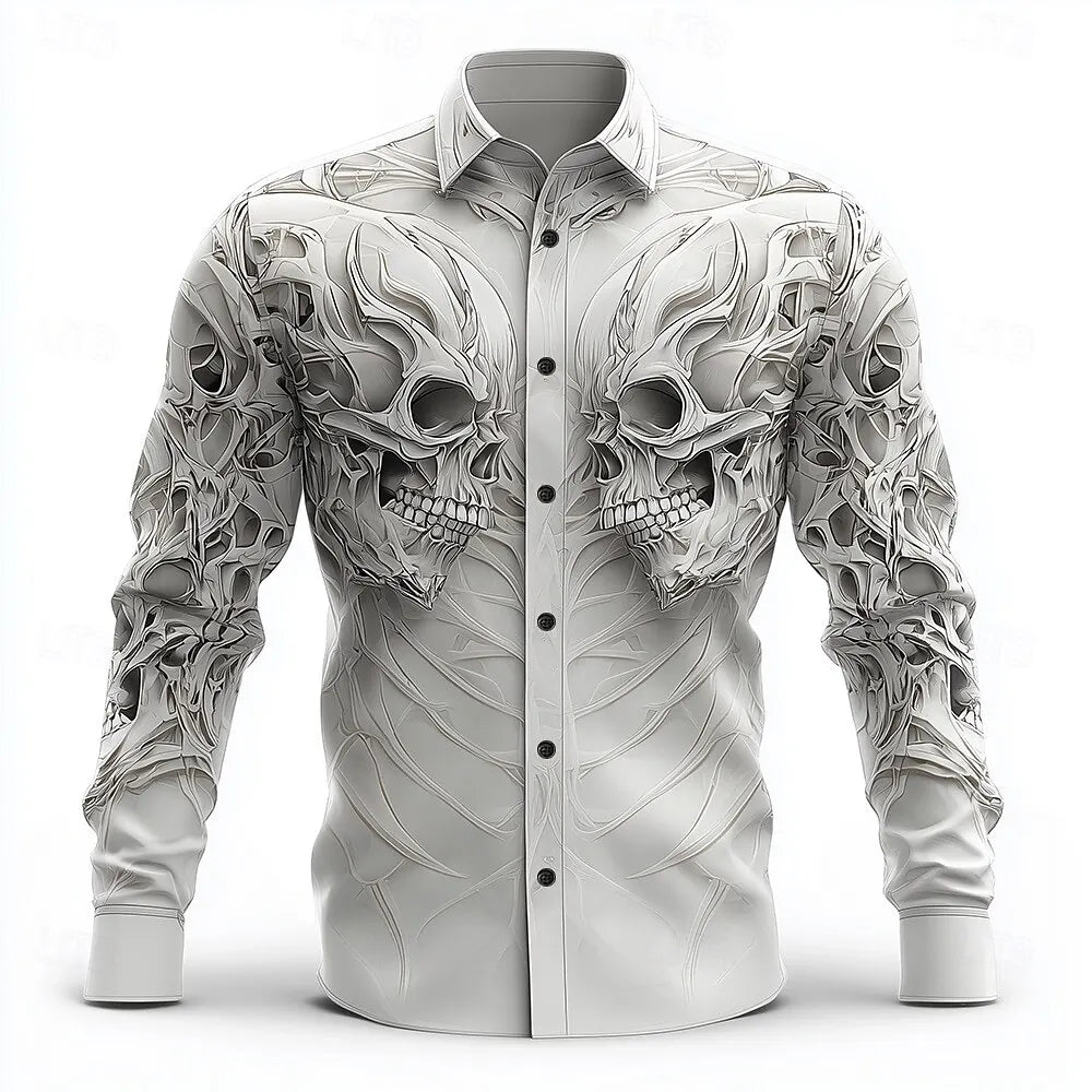 Skull Print Long Sleeve Graphic Shirt Loose Fit