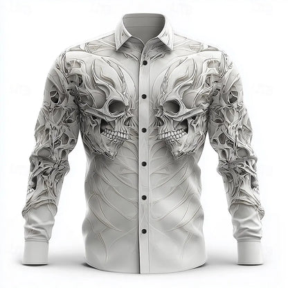 Skull Print Long Sleeve Graphic Shirt Loose Fit
