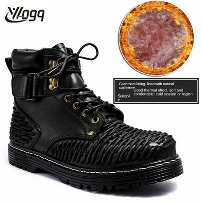 Genuine Leather Goth Round Toe Boots
