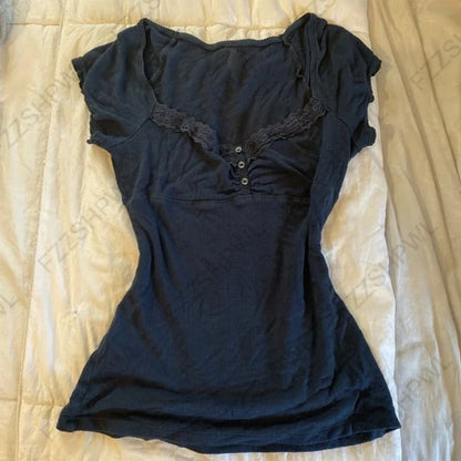 Corset Plaid Lace Ruffle Short Sleeve Shirt
