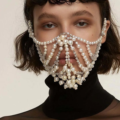 Pearl Banquet Mask Head Hair Jewelry Rhinestone