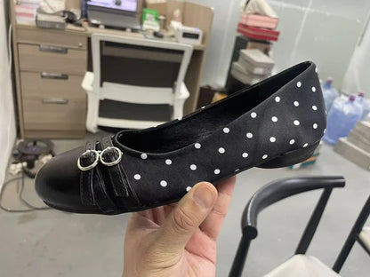 Black studded ballet leather flats metal buckled round toe sandals