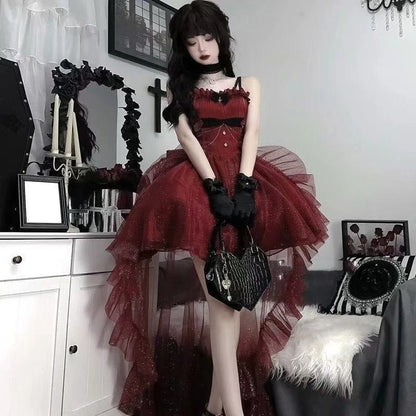 Sling Retro Tulle Ruffles Trim Dress