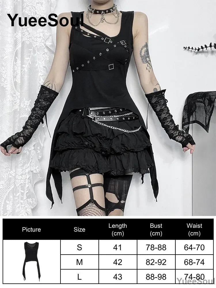 Gothic Lace Mesh Crop Spaghetti Strap Tops