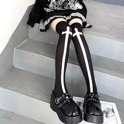 Long Socks Black Goth Stockings Thigh Highs Socks
