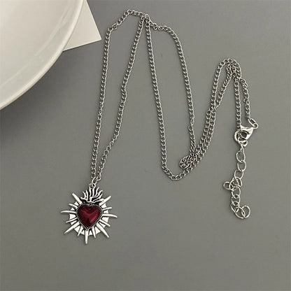 Red Black Heart Pendant Chain Necklace Vintage Goth